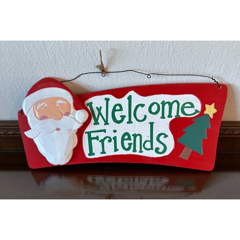 Target Welcome Friends Wood w/ Metal Wall Hanger Welcome Santa Vtg